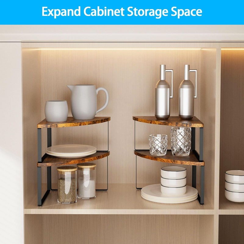 Golener Corner Shelf Countertop Organizer - Set of 2 Corner Shelves for Kitchen Cabinet Organizer, Spice Rack, Stackable Bathroom Organizers and Storage, Sink Rack, Corner Cabinet, Counter Decor, Rustic Brown - Image 4